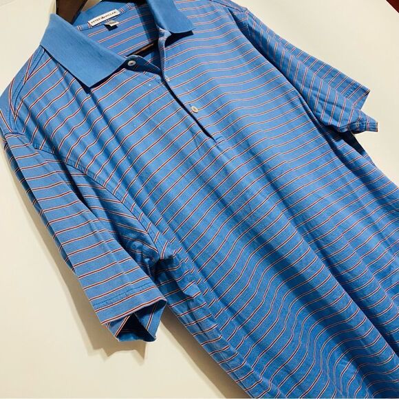 Peter Millar Mens Blue And Red Striped Polo Shirt Size Large - Picture 5 of 11